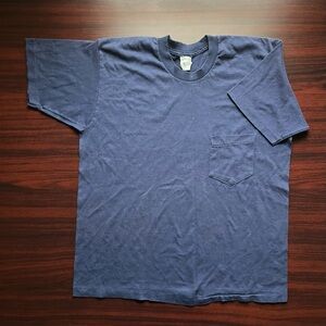 Vintage Pocket T-shirt Mens Blank Grunge Blue Large USA Made